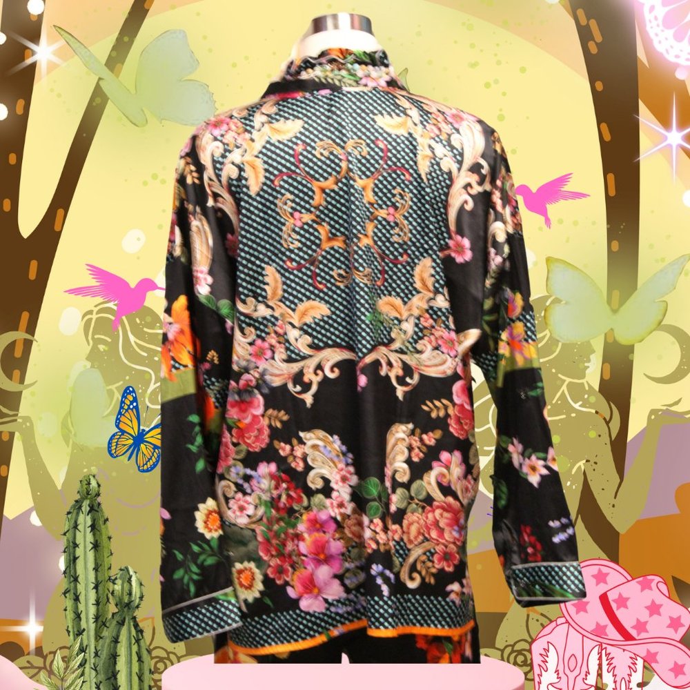 Johnny Was Long Sleeve Pj Set Pocca Floral Home Lounge Pajama New - Picture 4 of 5